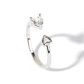 Minimalist silver open ring with double heart design and sparkling heart-shaped zircon - Adjustable Open / Silver