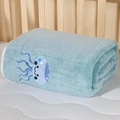 Soft light blue baby bath towel with embossed grid pattern and cute jellyfish embroidery - 110*105cm / Upgraded Blue Octopus
