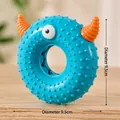 Blue monster-themed ring dog chew toy with 9.5cm diameter and textured surface - Hoop Style / Blue