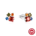 S925 sterling silver geometric stud earrings with multi-color square zircon crystals - Geometric Square Colorful Zirconia / White Gold #4