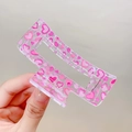 Rectangular clear acrylic hair claw clip with pink heart patterns for girls - Red Heart