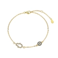 Elegant gold S925 sterling silver evil eye and hamsa hand bracelet with blue zircons - Hamsa Hand with Eye / Gold