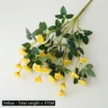 Vibrant yellow artificial rose bouquet with green leaves for home decor, 37cm length - Yellow