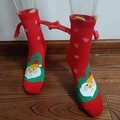Christmas magnetic hand-holding socks featuring Santa Claus pattern and 3D small arms - Red Green Santa Hand Holding