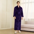 Deep purple thickened flannel bathrobe with shawl collar and belt in a home setting - Purple Men