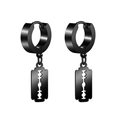 Black hoop earrings with razor blade charm pendants in punk style stainless steel - Style 7 (Razor Blade Pendant) / Black
