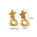 Boucles d'oreilles étoile de mer dorées à texture irrégulière et anneaux géométriques - Style Combo Étoile de Mer et Boucle (YYE023553)