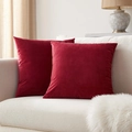 Set of two red velvet square pillow covers on a white sofa in a cozy room setting - 30*50cm (No Insert) / Burgundy