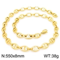 Polished gold pig nose chain necklace, 8mm width and 550mm length, stainless steel - Gold-550x8mm(KN228513-Z)
