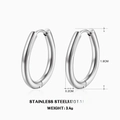 Silver finish stainless steel oval hoop earrings with 1.8cm height and 3.4g weight - Steel - Round Style (ZN462S)