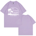 Lavender purple cotton t-shirt featuring 5 o'clock everywhere retired palm tree print - S / Lavender