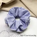 Blue and white striped lace scrunchie, 17.5cm large fabric hair tie for women - Q687-1 Navy Blue Striped Large