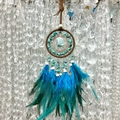 Dream catcher with turquoise stones and blue feathers for wall hanging decoration - Amazonite Lake Blue Brown Hoop