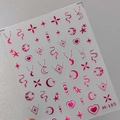 Metallic rose red 3D nail stickers M-165 with moon, stars, and heart patterns - M-165 Metallic Magenta