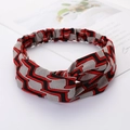 Elastic cross headband with grey base and red black geometric patterns on white background - Large Red Plaid