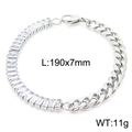 Pulsera de plata con eslabones cubanos y cristales para mujer, medida 190x7mm y 11g - Pulsera de Eslabones Cubanos de Empalme de Color Acero(KB163891-Z)