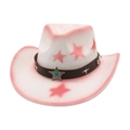 Chapeau de cowboy western dégradé rose et blanc avec motifs étoiles et bandeau clouté - Taille unique / Blanc (Insigne Étoile Bleue)