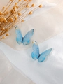 Colgantes de mariposa en resina azul claro con aros dorados y purpurina plateada para DIY - 1 par / Azul