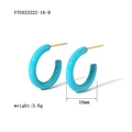 Macro detail of 16mm C-shaped stainless steel earrings with blue enamel and gold posts - 16mm / Blue (YYE023222-16-B)
