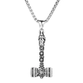 Vintage silver Viking Mjölnir hammer pendant with Valknut symbol on box chain - Steel Color Pendant (KP130643-TLX)