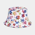 Detailed close-up of neat stitching and floral print on white canvas bucket hat - M (56-58cm) / 1# White Floral Print