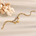 18K gold plated double layer chain bracelet with colorful beads and hammer coins - Layered Coin Pendant Bracelet - Gold-3