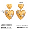 Boucles d'oreilles cœur dorées avec étoile argentée et détails en acier inoxydable - Pendentif Cœur Décor Étoile (JDE2405060-PS)