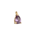 Detailed view of a gold-plated pear-shaped pendant with a faceted purple zircon stone - Purple