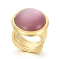 Chunky gold titanium ring featuring a large round cat-eye pink purple gemstone - US 6 / Golden Pink Purple Cat's Eye Style (KR107555-K)