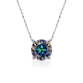 Elegant S925 sterling silver necklace featuring a classic four-prong moissanite pendant - Classic Four-Prong Necklace (Aurora Blue)