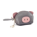 Cute pink and grey pig shaped leather coin purse with zipper and wrist strap - Elephant Gray
