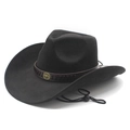 Black faux suede cowboy hat with rolled brim and bull head leather band decoration - M (56-58cm) / Black
