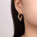 Elegant geometric rhombus earrings in gold-plated titanium steel worn by model - Stripe Rhombus Style (Gold)