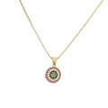Golden box chain necklace featuring a colorful zircon inlaid evil eye geometric pendant - Round Multi-color Zircon Evil Eye