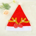 Bonnet de Noël lumineux avec bois de cerf dorés à paillettes et nœud papillon à pois rouges - Chapeau Renne Adultes Cornes Dorées