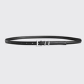 Cintura sottile da donna in pelle nera con fibbia rettangolare argento per abiti - Lunghezza 105cm Larghezza 1.4cm / Nero