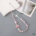 Ciondolo per telefono con perline rosa e bianche, fiocco e bacchetta, lungo 22 cm e pesi 21 g - Stile Scettro a Fiocco / Fiocco Rosa (K3308)