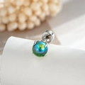 Titanium steel ear stud with iridescent green dragon ball in a silver claw setting - Green (Single Piece)