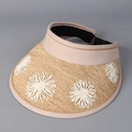 Dettaglio della visiera in paglia con ricamo di margherite bianche e cinturino regolabile - M (56-58cm) / Beige Scuro