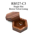Hexagonal walnut wood ring box with single brown velvet slot and magnetic closure - Single Slot / Purple (Brown Velvet Lining)