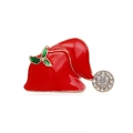 Christmas hat brooch with red enamel finish and gold edges featuring green holly leaves - C1853-7-Red Christmas Hat Style