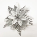 Sparkling silver glitter artificial Christmas flower decoration with multilayered petals - Pine Cypress Flower Head / Silver