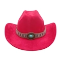 Fuchsia suède western cowboyhoed met etnische geweven band en turquoise gesp - Eén maat / Ovalen Blauwe Steendecoratie / Rozerood