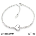 Silver heart pendant bracelet with micro-pave diamonds and 185mm stainless steel chain - Heart Bracelet (KB185542-HR)