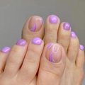 Purple glitter press-on toenails with elegant wave line art and glossy finish for women - Purple Glitter Wavy Style (JP1635)