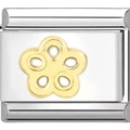 Italian modular charm in stainless steel featuring a 3D gold flower on silver base - 0070-five-petal Flower-gold