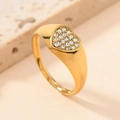 Luxury gold stainless steel heart ring featuring sparkling full pavé diamond inlay - US 6 / Heart (Paved)