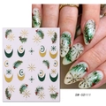 Close-up of 5D embossed Christmas nail stickers with gold stars and pine branch patterns - SW-5D111