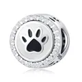 S925 sterling silver bead charm featuring a black enamel paw print and zircon stones - Black and White Double-sided Paw Charm 0161