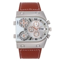 Fashion men's multi-dial quartz watch with brown leather strap and silver metal case - White Dial Light Coffee Strap